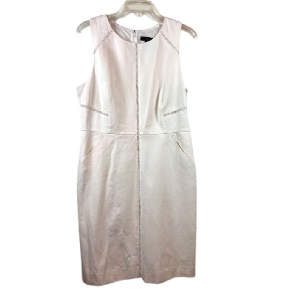 J.Crew White Cotton Blend Sheath Dress Ladder Stitch Eyelet Cutout Pocket 12